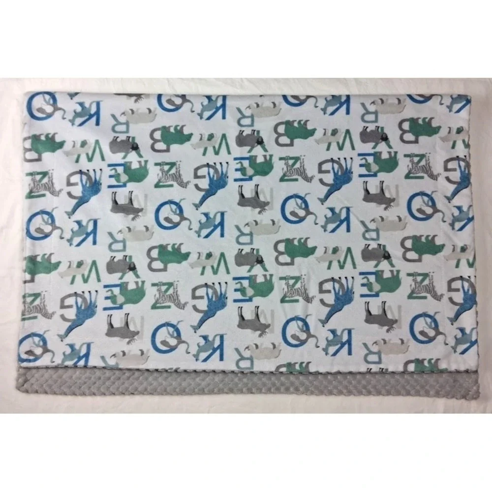 SL Home Fashions Animal Alphabet Baby Blanket White Gray Textured 119741 Letters
